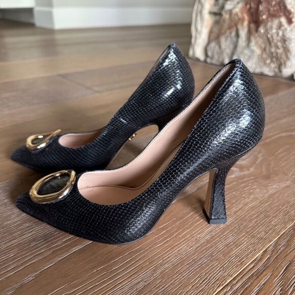 BEAUTIISOLES Lory Pointed Toe Pump In Black Metallic Viper Leather - Picture 6 of 10